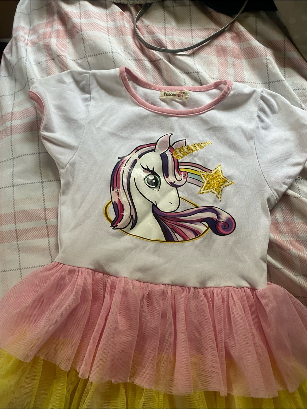 Princess A’s Rainbow Tulle Unicorn Dress - White, Pink, Yellow, Green, Purple.. - Picture 2 of 5